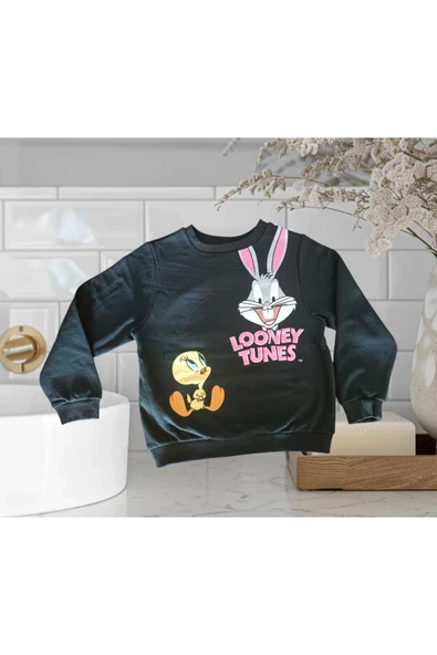 Baskılı Tarz Karakter Siyah Renk Sweatshirt