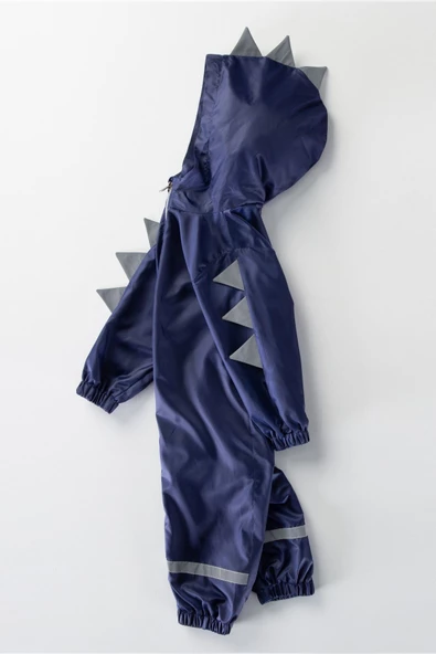 Sevimli Dinozor Figürlü Kapşonlu Pamuk Astarlı Cepli Kız Erkek Bebek Yağmurluk Mont Tulum Çocuk YENİ - 10