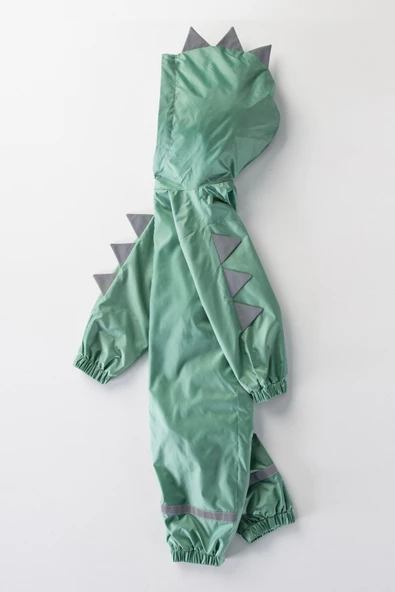 Sevimli Dinozor Figürlü Kapşonlu Pamuk Astarlı Cepli Kız Erkek Bebek Yağmurluk Mont Tulum Çocuk YENİ - 6