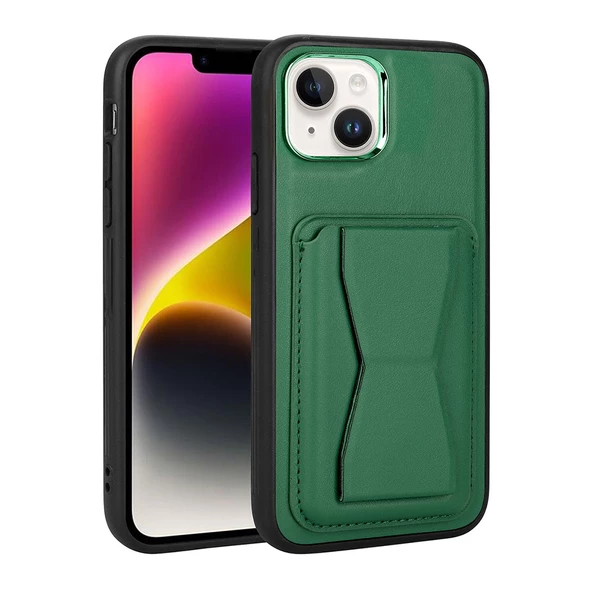 iPhone 14 Plus Kılıf Kartlıklı Standlı ​Pu Deri Memo Kapak - Resim 8