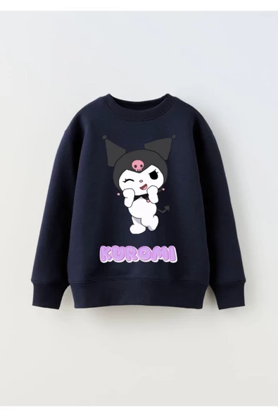 Kuromi Baskılı Tarz Yeni Nesil Karakter Sanrio Siyah Renk Sweatshirt