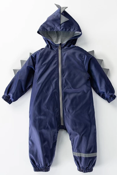 Sevimli Dinozor Figürlü Kapşonlu Pamuk Astarlı Cepli Kız Erkek Bebek Yağmurluk Mont Tulum Çocuk YENİ - 2