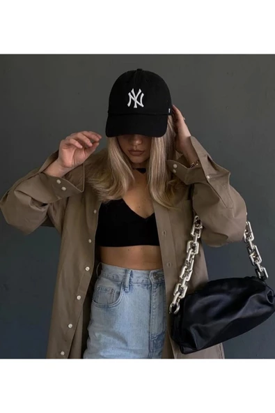 Spor Unisex Baseball Arkası Cırtlı Ayarlanabilir Ny Newyork Siyah-Beyaz Nakışlı Cap Şapka