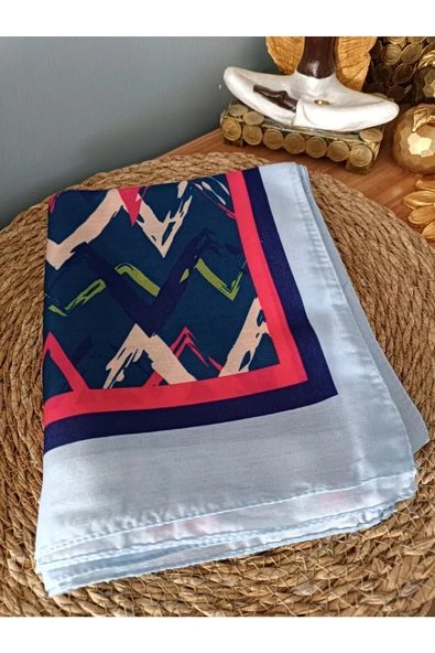 Tesettür Tarz Modern Ve Şık Son Moda Rengarenk Renkli Zigzag Desen Lacivert Şal 1 Adet - 2
