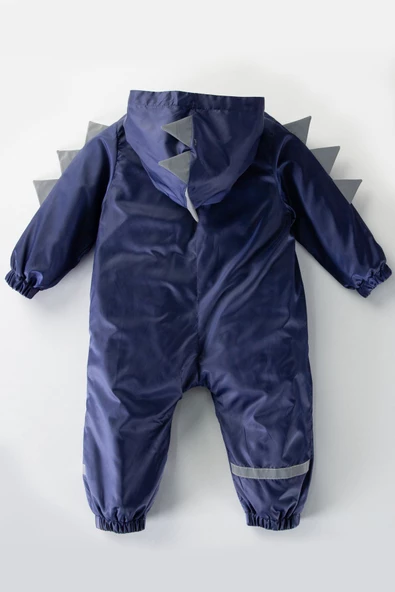 Sevimli Dinozor Figürlü Kapşonlu Pamuk Astarlı Cepli Kız Erkek Bebek Yağmurluk Mont Tulum Çocuk YENİ - 11