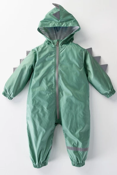 Sevimli Dinozor Figürlü Kapşonlu Pamuk Astarlı Cepli Kız Erkek Bebek Yağmurluk Mont Tulum Çocuk YENİ - 3