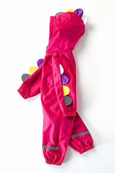 Sevimli Dinazor Kulaklı Figürlü Kapşonlu Pamuk Astarlı Erkek Kız Bebek Yağmurluk Mont Tulum Çocuk - 6