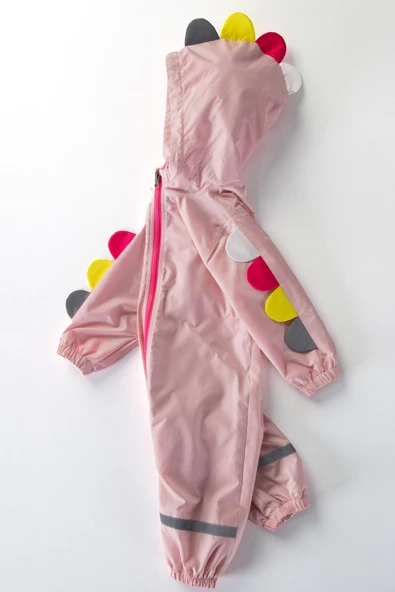 Sevimli Dinazor Kulaklı Figürlü Kapşonlu Pamuk Astarlı Erkek Kız Bebek Yağmurluk Mont Tulum Çocuk - 7