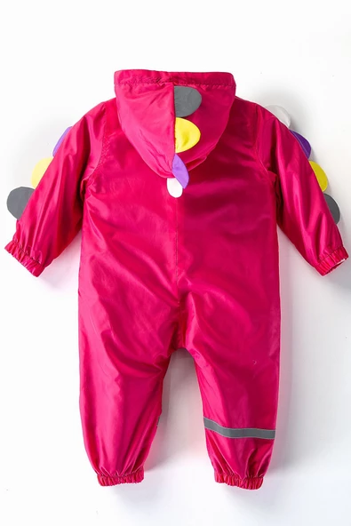 Sevimli Dinazor Kulaklı Figürlü Kapşonlu Pamuk Astarlı Erkek Kız Bebek Yağmurluk Mont Tulum Çocuk - 5