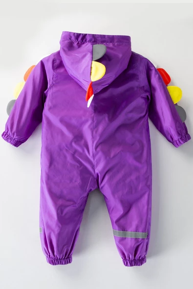 Sevimli Dinazor Kulaklı Figürlü Kapşonlu Pamuk Astarlı Erkek Kız Bebek Yağmurluk Mont Tulum Çocuk - 4