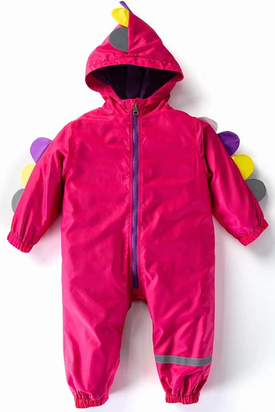 Sevimli Dinazor Kulaklı Figürlü Kapşonlu Pamuk Astarlı Erkek Kız Bebek Yağmurluk Mont Tulum Çocuk - 2