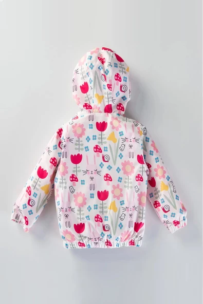 Sevimli Tavşan ve Çiçek Figürlü Kapşonlu Pamuk Astarlı Erkek Kız Bebek Yağmurluk Mont Tulum Çocuk - 11