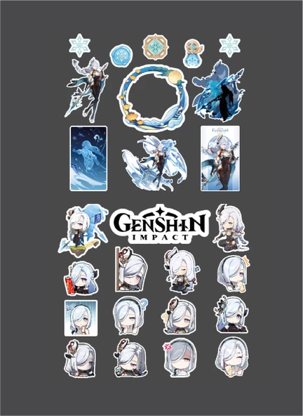 Genshin - Shenhe 2 Adet Sticker Seti Parlak Kağıt - oyun-süsleme-hediye çıkartmaları - 3
