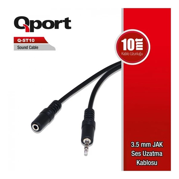 QPORT 10metre Q-ST10 3,5mm Jak Ses Uzatma Kablosu ürün görseli