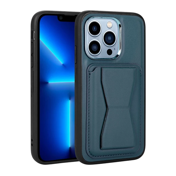 iPhone 12 Pro Kılıf Kartlıklı Standlı ​Pu Deri  Memo Kapak - Resim 10