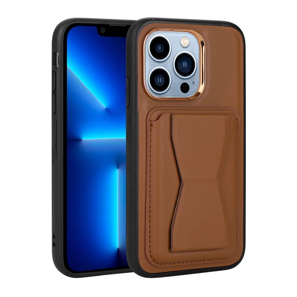 iPhone 12 Pro Kılıf Kartlıklı Standlı ​Pu Deri  Memo Kapak - Resim 7