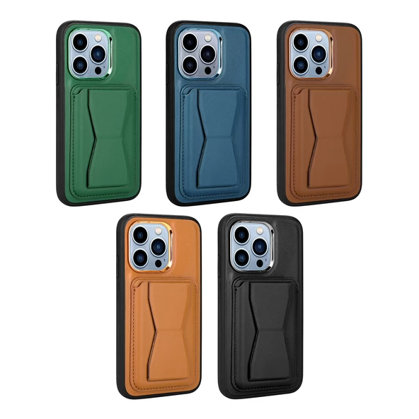 iPhone 12 Pro Kılıf Kartlıklı Standlı ​Pu Deri  Memo Kapak - Resim 2