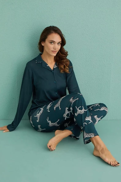 Mihra Kadın Gömlek Yaka TERMAL Pijama Takımı 14300/20 - 1 Adet  S - M Koyu Yeşil - 2