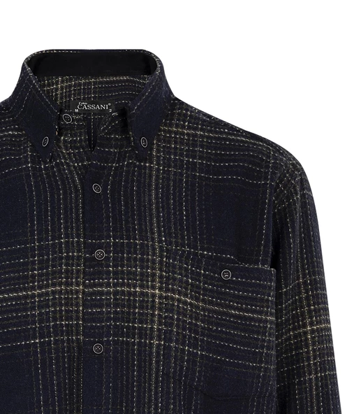 Regular Fit Erkek Kışlık HAKİKİ Oduncu Gömleği Lacivert-6916 - 2