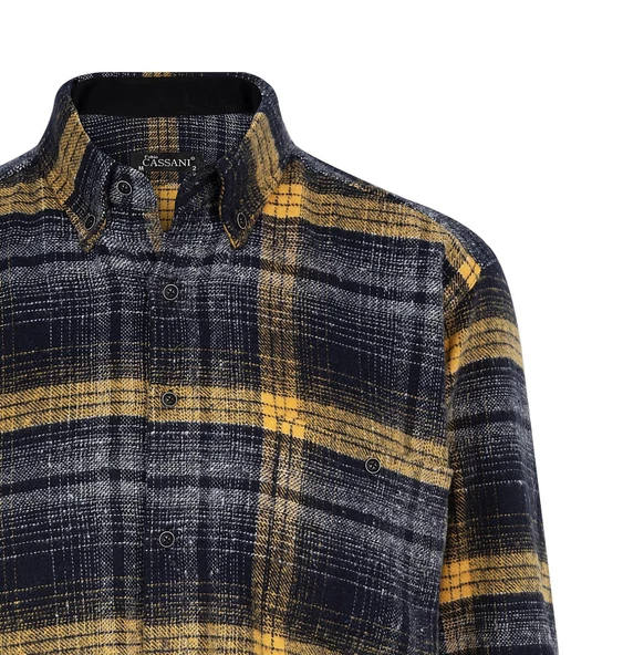 Regular Fit Erkek Kışlık HAKİKİ Oduncu Gömleği Sarı-6923 - Resim 2