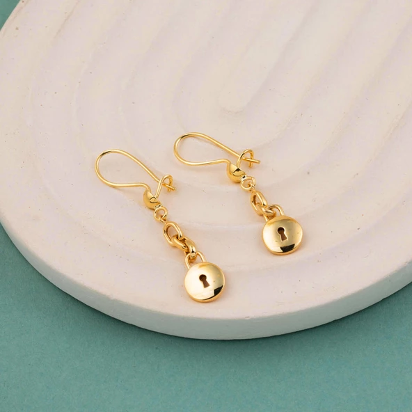 Halkalı Kilit Sallantılı 22 Ayar Altın Küpe - 3