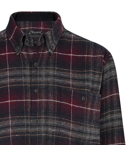 Regular Fit Erkek Kışlık HAKİKİ Oduncu Gömleği Bordo-6926 - 2