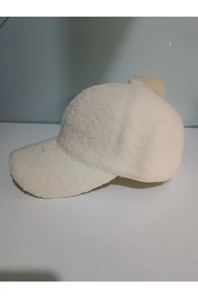 Trend Teddy Peluş Beyaz Cap Şapka - 4
