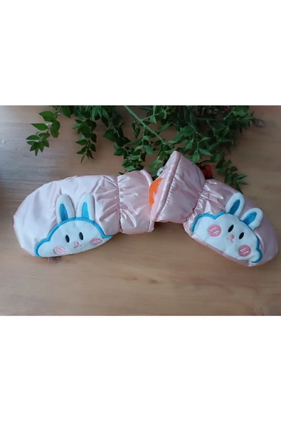 Kışlık su geçirmez içi Peluş Boyundan Askılı tavşan detay beyaz renk Bebek Eldiven - 7