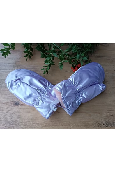 Kışlık su geçirmez içi Peluş Boyundan Askılı tavşan detay beyaz renk Bebek Eldiven - 6