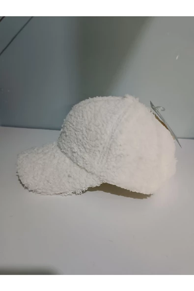 Trend Teddy Peluş Beyaz Cap Şapka - 2