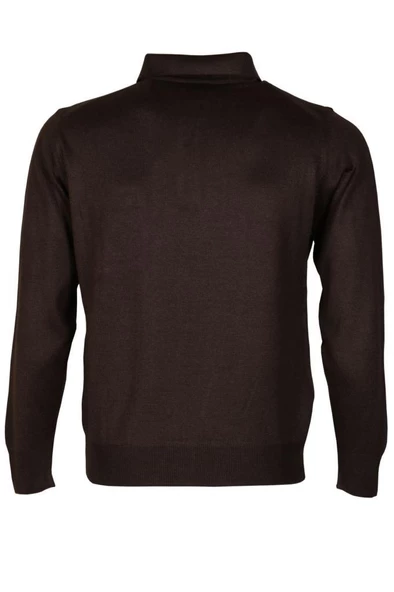 Erkek Kazak Polo Yaka Yünlü Koyu Kahverengi Klasik Normal Kesim RAR00684 - 5