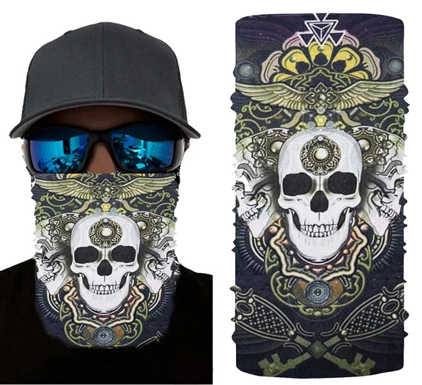 Siyah Renk Üzeri Likralı Beyaz Kafatası Kuru Kafa Baskılı Baf Buff Bandana 28x45 cm - Resim 2