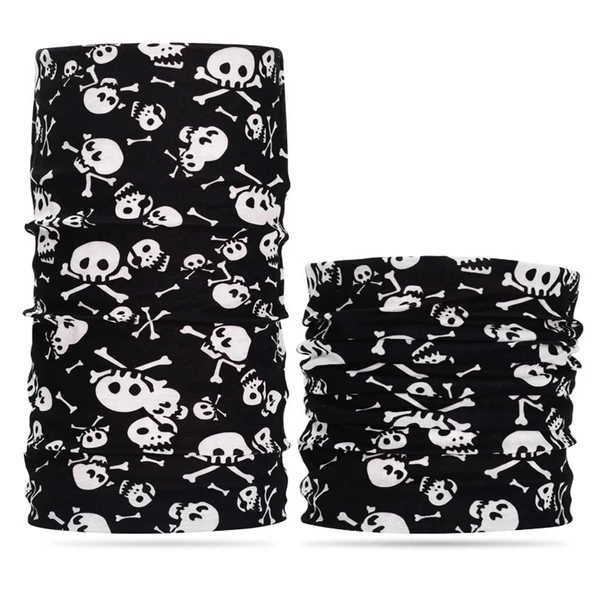 Siyah Renk Üzeri Likralı Beyaz Kemik Kafatası İskelet Baskılı Baf Buff Bandana 30x48 cm - Resim 2