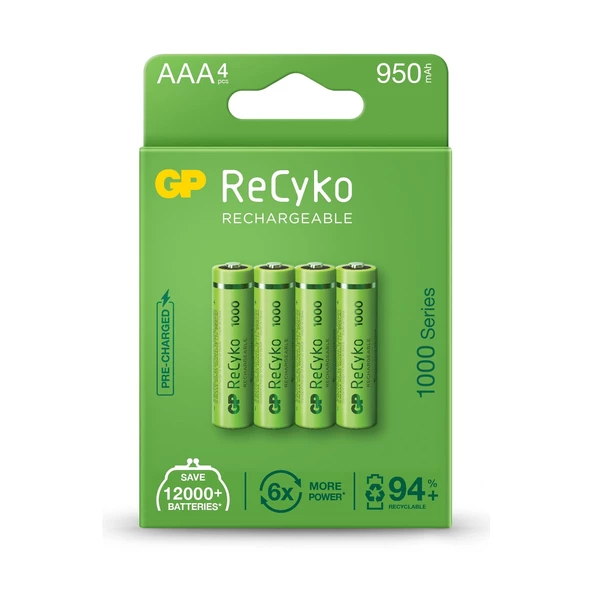 GP RECYKO Şarjlı Pil AAA İnce Kalem 950 Mah 1000 Series Ni-Mh 4Lü Paket