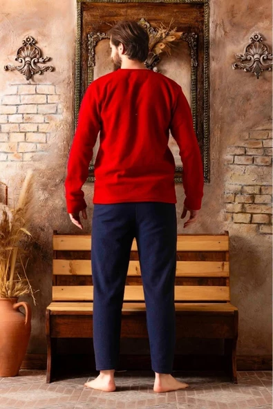 Sude Erkek Bisiklet Yaka Kışlık Polar Pijama Takımı A100/67 - 1 Adet  M Kırmızı - 3