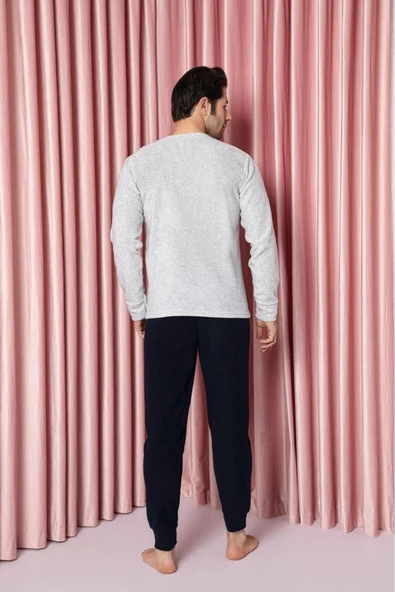 Sude Erkek Bisiklet Yaka Kışlık Polar Pijama Takımı A100/72 - 1 Adet  Gri 2XL - 3