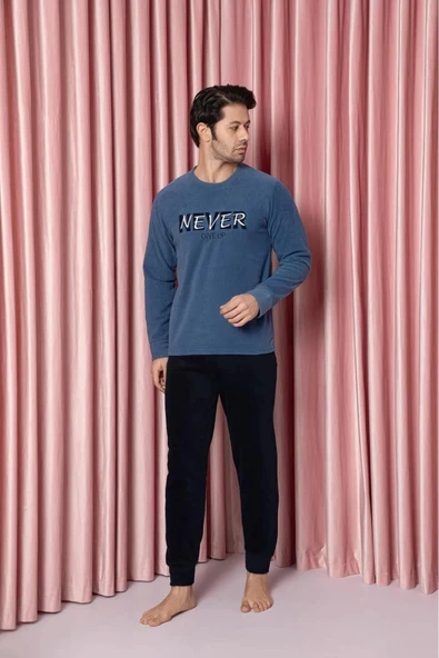 Sude Erkek Bisiklet Yaka Kışlık Polar Pijama Takımı A100/73 - 1 Adet  M Mavi - 2
