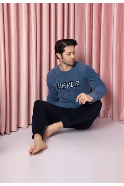 Sude Erkek Bisiklet Yaka Kışlık Polar Pijama Takımı A100/73 - 1 Adet  M Mavi