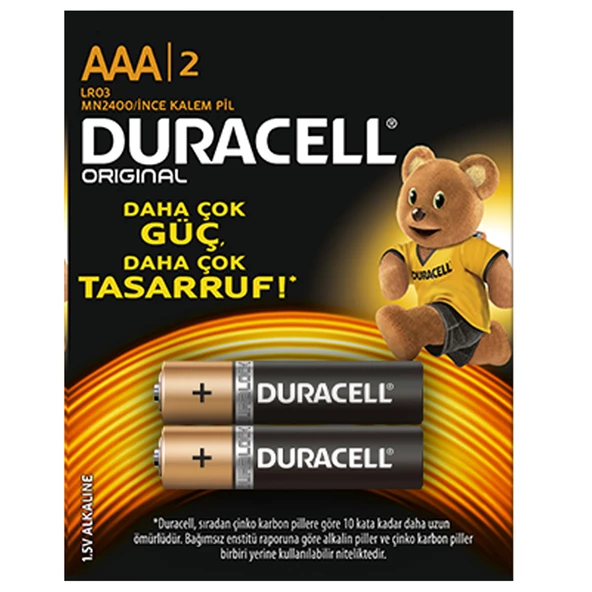 DURACELL LR03 MN2400 ALKALİN 1.5 VOLT AAA İNCE 2Lİ PAKET PİL ürün görseli 1