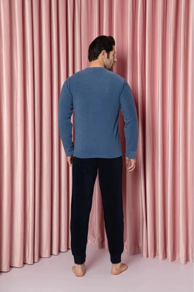 Sude Erkek Bisiklet Yaka Kışlık Polar Pijama Takımı A100/73 - 1 Adet  M Mavi - 3