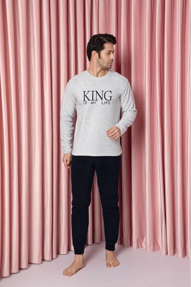 Sude Erkek Bisiklet Yaka Kışlık Polar Pijama Takımı A100/72 - 1 Adet  M Gri - 2