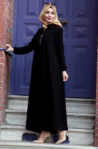 Medine İpeği Tesettür Pile Detaylı Ferace MDC-0165 Siyah - 3