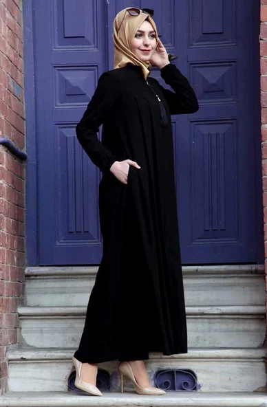 Medine İpeği Tesettür Pile Detaylı Ferace MDC-0165 Siyah - 4