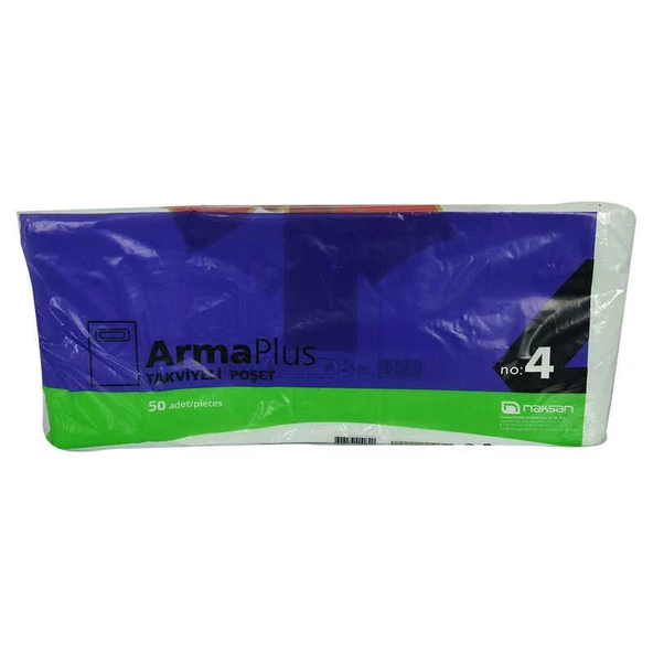 ArmaPlus Takviyeli Kalın Baskılı Beyaz Çanta Poşet Torba - 4 No - 40x50 Cm. - 50 Adetlik Paket