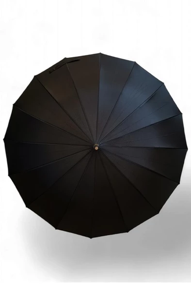 Erkek Şemsiye Siyah Renk Baston Protokol Şemsiye Plastik Saplı 105 Cm Çap 16 Telli Kapalı 95 Cm - 4