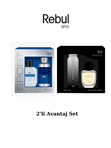 Rebul Sport EDT 50 ml + Angela Edp 50 ml, Deodorant Sprey 150 ml Erkek/Kadın Parfüm 2'li Set