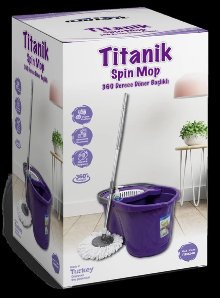 Temizlik Kovası Dönerli Mop Seti Mikrofiber Bezli Deterjan Hazneli - 4