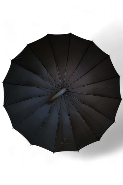 Erkek Şemsiye Siyah Renk Baston Protokol Şemsiye Plastik Saplı 105 Cm Çap 16 Telli Kapalı 95 Cm - 3