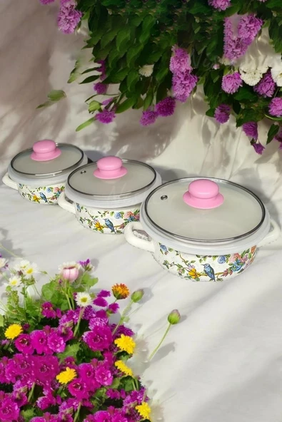 Nishev.com Evini Sev İtalyan Betül 3'lü Emaye Tencere Seti 14/16/18 cm - İster Pişir İster Sakla - 2