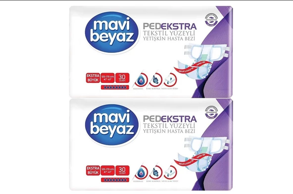 Mavi Beyaz Pedekstra Belbantlı Ekstra Büyük Boy XL 30'lu 2 Adet Hasta Bezi